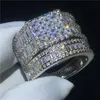 2018 Stunning Nupcial Anel Conjuntos 925 Prata Sterling Princesa Corte Diamante CZ Noivado Casamento Anel de Banda Para Mulheres Jóias Dedo