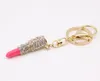 New Lipstick key chain lovely party gift for women girls Fashion jewelry metal crystal lipstick keychains bag car accessories key ring whole