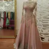 Blush Rose Gold Lange Mouwen Wed Jurken voor Vrouwen Dragen Kant Applicaties Crystal Abiye Dubai Caftan Moslim Bruiloft Jurken