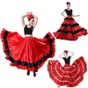 Gros-Espagnol Corrida Festical Stage Porter Performance Femme Flamenco Jupe Carnaval Fête Rouge Noir Satin Robe De Danse Du Ventre