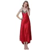 Moda-mulheres Sexy Bordado Laço Floral Longo Nightgown NightGown Night Dress Sleepwear Feminino Vestido De Seda Nighties Camisa Homewear