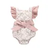 Baby Flying sleeve Bow romper INS Girl Ruffle sleeves Jumpsuits 2019 summer fashion Boutique kids Floral Climbing clothes C6398