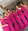 Afryki Nigeryjczyk Satin Fuchsia Druhna Suknie Długość Jedna Długość Podłogowa Długość Mermaid Ślubny Dress Formalne Suknie Szaty De Fête