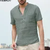 INCERUN Zomer Mannen Shirts Stand Kraag Korte Mouw Ademend Knop Mannelijke Tops Losse Streetwear Casual Dunne Shirt Chemise 2019