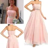 New Arrival Strapless Sleeveless Chiffon Zipper Back Floor-length Bridesmaid Dress Cocktail Party Dress with Crystal Sash