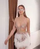 2021 Sexy Short Prom Dresses Spaghetti Lace Beads Feather Illusion Backless Mini Evening Gowns See Through Formal Party Dress