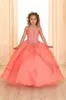 Coral Crystals Beaded Girls Pageant Dresses 2020 Sleeveless Lace Organza Flower Girl Dresses Corset Back Pageant Gowns For Teens