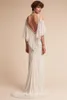 2020 Bhldn Zeemeermin Trouwjurken van de Schouder Kant Applicaties Sweep Trein Plus Size Trouwjurk Halve Lange Mouw Bruidsjurken 4493