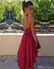 Hi-lo Dark Cheap Red Prom A Line Halter Neck Backless Tea Length Tail Dresses Sweet 16 Formal Party Gowns