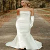 Elegan A Line Wedding Dresses With Detachable Glove Strapless Sleeveless Bridal Dress Ruched Satin Sweep Train Cheap Vestidos De Novia