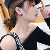 Bling Bling Crystal Red Lip Stud Earring Women Rhinestone Long Tassel Earring Jewelry Gift for Love Girlfriend