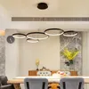 White/Black Modern LED Aluminum Pendant Lights Ring Chandelier Lighting for Dining Kitchen Room Living Room Bedroom