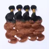 26-30 tum 2 ton Ombre hårbuntar Kroppsvåg Brasilianska Virgin Hair 3 eller 4 Bundles 1b / 33 Färg 100% Human Hair Extension