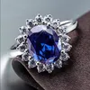 925 Sterling Silver Princess Diana William Kate Middleton's Created Blue Sapphire Engagement Wedding Ring per gioielli da donna