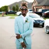 2021 Mint Green Tuxedos Mens Suits Slim Fit Two Pieces Beach Groom Bröllop för män Peaked Lapel Formell Prom Suit (Jacka + Byxor)