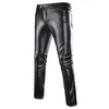 Mens Skinny Shiny Gold Silver Black PU Leather Pants Motorcycle Men Nightclub Stage Pants for Singers Dancers Casual Trousers