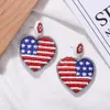 Whole- luxury designer exaggerated lovely cute colorful beaded America USA flag heart pendant stud earrings for women girls215C