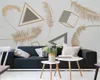 Custom 3d Feather Wallpaper Fashion Feather Modern Geometric Light Luxury Golden Embossed Line Background Wall Silk Mural Wallpaper