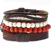100% genuine leather bracelet weave Retro wood beads Hemp rope adjustable bracelet Men's Combination suit Bracelet 4styles/1set