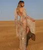 Aftonklänning Yousef Aljasmi Mermaid Turle Neck Golv-längd Långärmad Zipper Sheer Rhinestone High Split Long Tail Feather Crystal