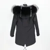 Maomaokong Ny år 2018 Naturlig Real Fur Collar Coat Kvinna Vinter Jacka Coat Tjock Foder Ukraina
