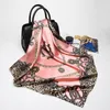 Fashion-Pink Leopard Hidżab Szalik Kobiety Silk Scarfs Foulard Square Head Okładki 2017 Nowy Moda Szal Producent 90 * 90 cm