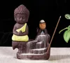 Ceramic Backflow Incense Burner Little Monk Buddha Lotus Incense Cones Stick Holder Cone Incense Buddhist Temple Decor DLH288