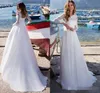 Mangas simples longo a linha vestidos de renda applique trem varredura chiffon jóia pescoço praia casamento vestido de noiva robe de mariee pplique