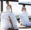 201 Abiti da sposa di lusso Organza Ruffles Oro Applique Sweep Train A Line Boho Abiti da sposa vestido de novia