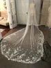 Hot Sale Lace Appliqued Wedding Veils Cut Edge 3,5m Lång katedral Längd Bröllop Veil för Kvinnor Hårtillbehör