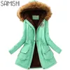 Saimishi automne hiver veste femmes Parka chaud vestes col de fourrure manteaux longs Parkas à capuche bureau dame coton grande taille