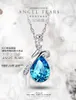 OMHXZJ Wholesale Pendant Necklaces jewelry woman Lake blue angel tear zircon 925 sterling silver pendant Charms PE33 NO Chain Necklace