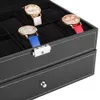 Waco Watch Box Organiseur, 20 hommes Afficher Horloges Accessoires Accessoires Étui Charnière en métal Noir Pu en cuir en cuir de verre grand support