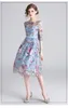 Nouveau design femmes o-cou demi manches gaze broderie fleurs mignon doux style princesse taille haute midi longue robe vestidos