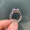 Wuziwen paars blauw prinses gesneden tanzanite edelsteen trouwring set voor vrouwen klassieke sieraden 3 stks 925 sterling zilveren ringen CJ191210