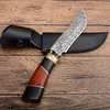 New Bowie Blade Survival Straight Hunting Knife 440C Steel Blade Wood Handle Fixed Blades Knives With Leather Sheath