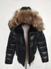 M women down jacket thickening Short down parkas 100% real raccoon fur collar hood down coat Black/Red Color