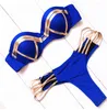 2018 Conjunto De Biquíni Estampado De Ouro Sexy Acolchoado Mulheres Swimsuit Push Up Bandeau Swimwear Beachwear Verão Brasil Maiô Bandage Y19052702