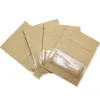 200pcs Branco Brown Kraft Paper Zipper fechamento da embalagem Sacos com janela Self Sealing Retail embalagem Pouch Petisco Nuts DIY Artesanato Sacos de armazenamento