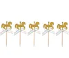 Fiyonklu Karikatür At Cupcake Topper Papyon Glitter Altın Carousel Düğün Doğum Günü Partisi Kek Dekorasyon DIY El Yapımı Kek Dekorasyonu