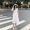 Casual Dresses Spring And Summer Women's Lace Knit Hollow Strap Dress Party Temperament Ladies Skirt White Yellow