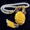 Collier de perles tridacna naturelles, pendentif en cire d'abeille, bijoux, pull, longue chaîne avec pendentifs, cadeau pour femmes, 0124