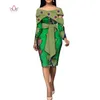 ファッションアフリカのドレス女性バジンリッチアフリカプリントコットンMIDIドレスノースリーブボディコンエレガントパーティー服WY4867
