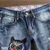 Mens Designer Furo rasgado azul animal Jeans Moda Bordados Denim Trousers alta qualidade Primavera Outono Zip jeans reta