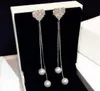 Modedesigner pärla lång dingle hänge utsökt super glittrande diamanter söta hjärtstudörhängen för kvinnliga flickor