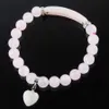 Wojiaer natuursteen kralen rozenkwarts streng armbanden armbanden hartvorm zilverkleur passende vrouwen sieraden liefde geschenken k3341