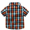 キッズデザイナー服男の子格子縞のシャツストラップデニムショーツ3個セットラティスベイビーアウトフィットブティック夏の子供服3デザインDHW3237