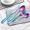 8 colors Tableware Set Dinnerware Knife Spoon Fork Stainless Steel Cutlery Dinnerware Set Kitchen Flatware Sets 4Pcs/Set T10C0017