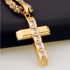 Groothandel-herenketenjongens Gesneden goud Zilver Zwart Toon Cross Rvs Hanger Ketting Clear Rhinestones DLKPM86