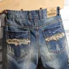 Verão Novo vintage rasgado azul homens jeans short streetwear Bermuda Hip Hop Hop Casual Holes Reto Denim Shorts Tamanho 28-40